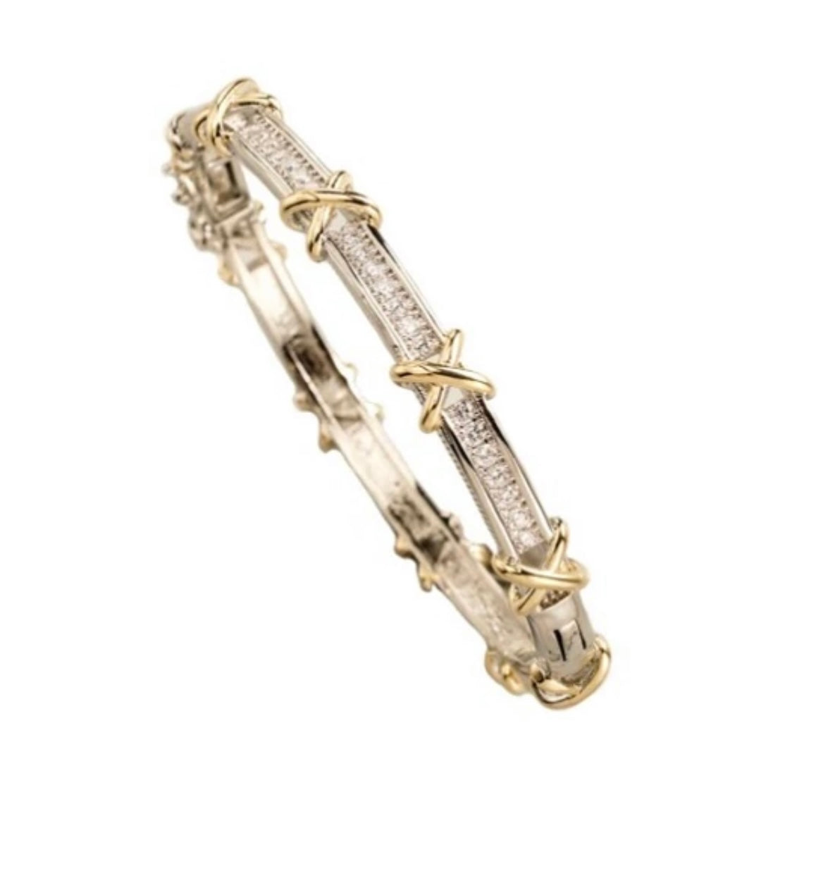 Two Tone Channel Set X CZ Bangle